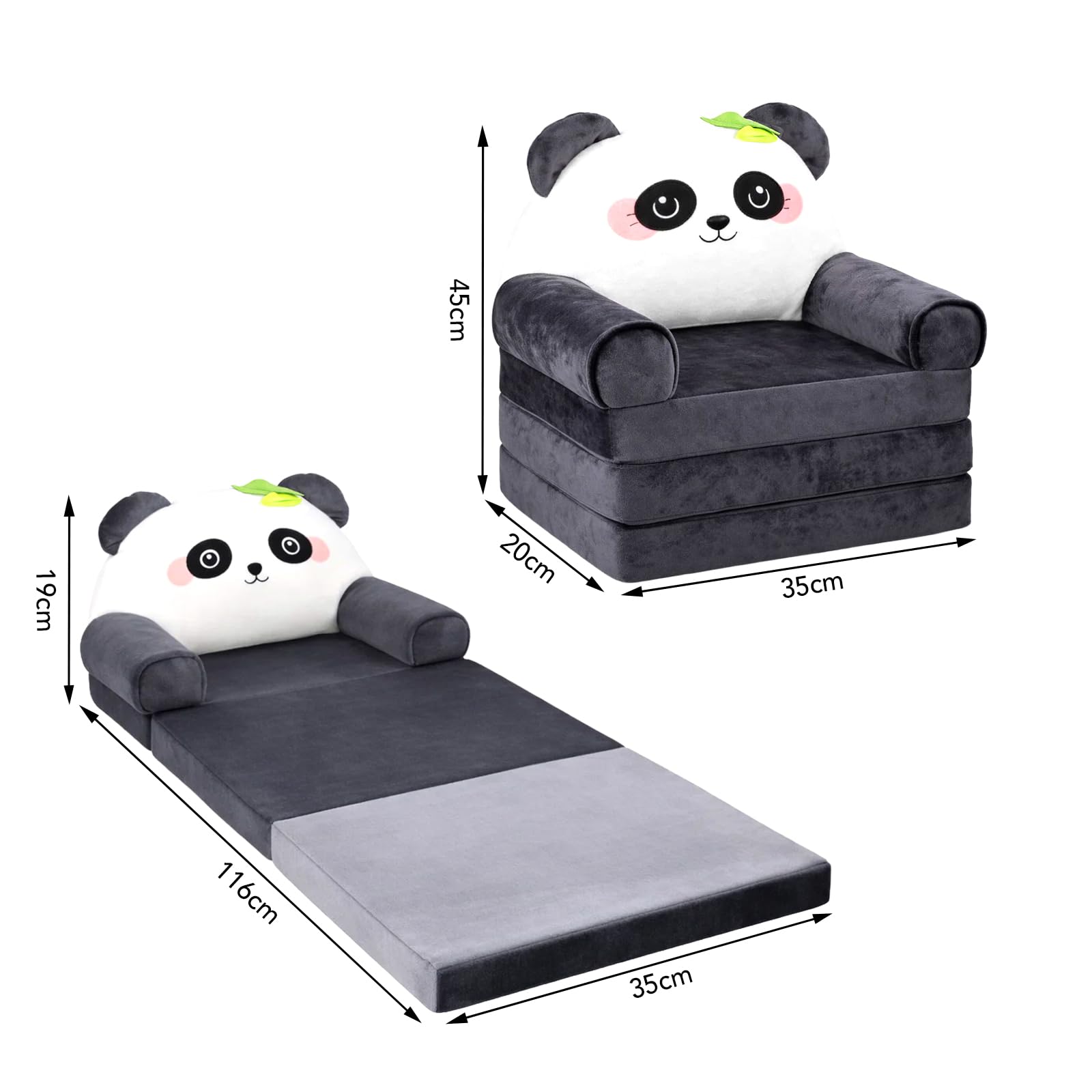 Klappbares Kinder Sofa 3-in-1, Kinder Bodensofa mit hochdichtem 30D Schaumstoff, Faltbares Lazy Sofa mit abnehmbarem Waschbarem Bezug, Platzsparender Sofa Sessel & Schlafsofa (Panda)