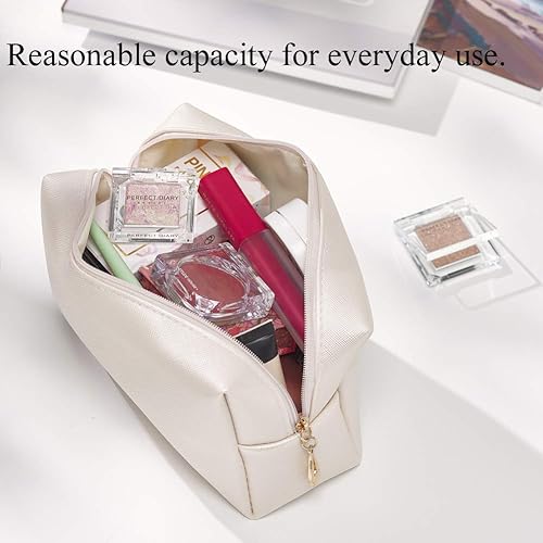 Miniatura 4 de Sohynca Bolsa de cosméticos de piel sintética para mujer, bolsa de maquillaje minimalista para uso diario, bolsa de almacenamiento portátil, pequeña
