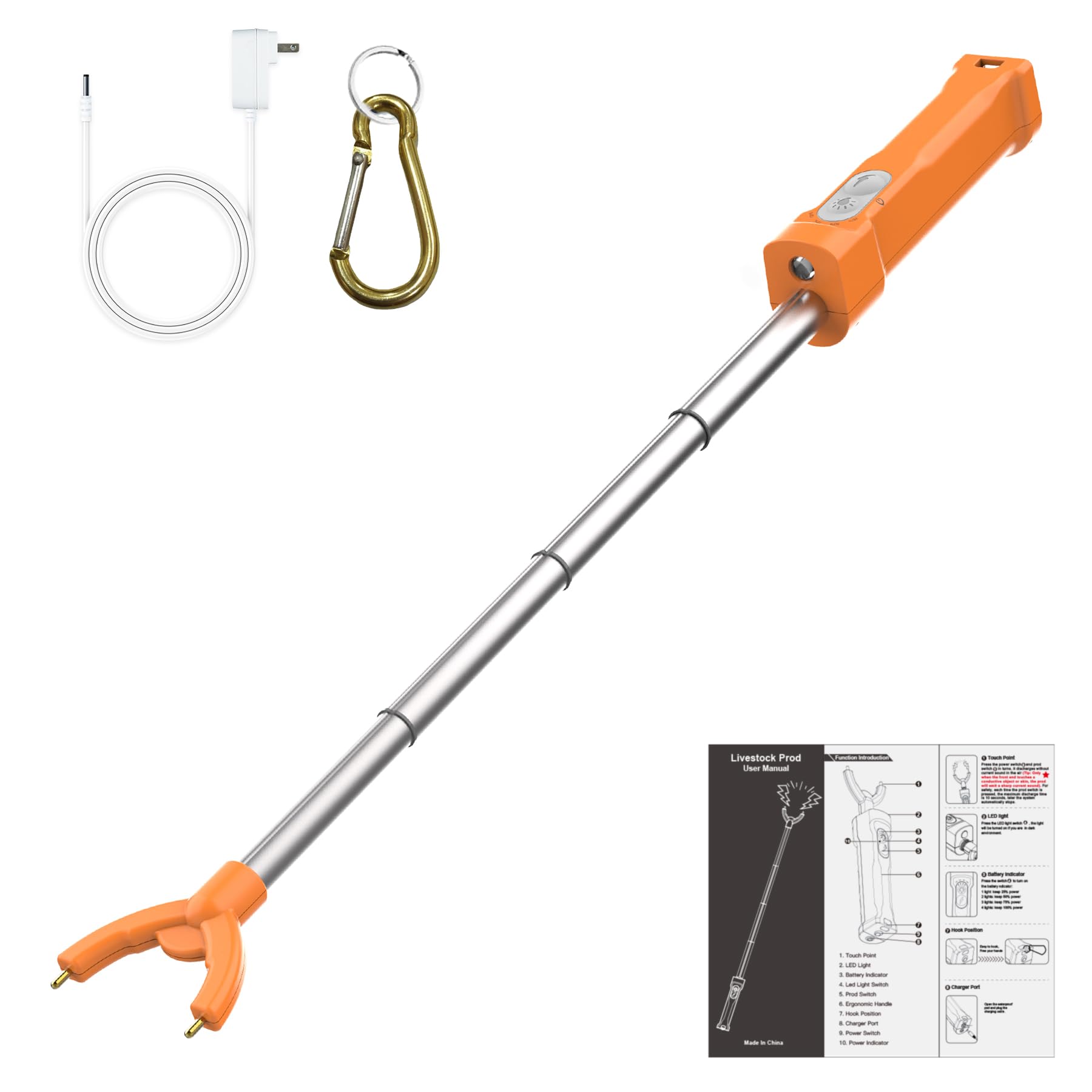 Cattle Prod Livestock Rechargeable Led Light, Waterproof Electric Livestock Prod for Cattle, Livestock Prod Portable for Goats, Cattle Prod for Cows, Cattle Prod Stretchable Shaft (37 Inch)