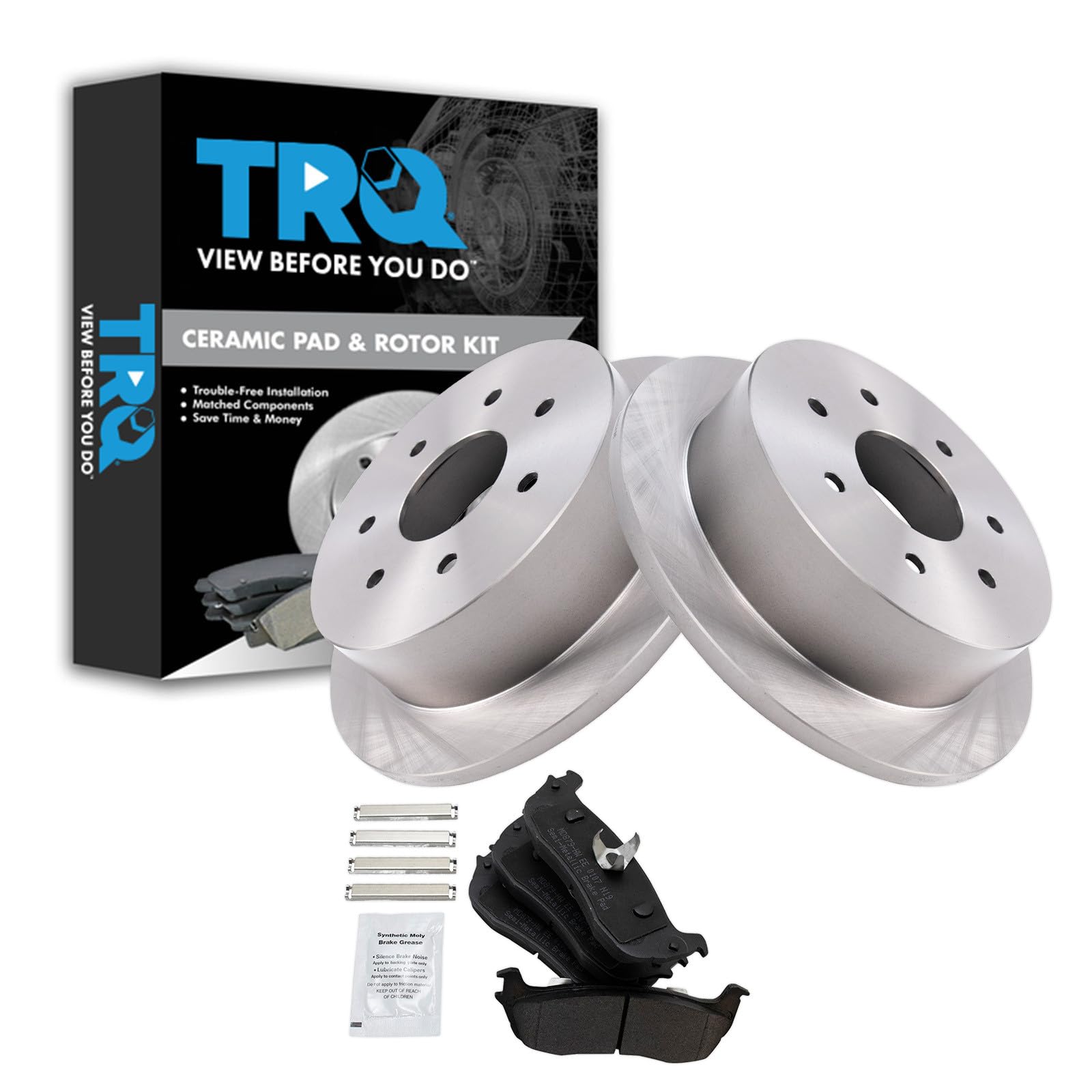 TRQ Rear Brake Pad and Rotor Set Semi Metallic Compatible with 2000-2003 Ford F-150 2004 F-150 Heritage 1997-1999 F-250