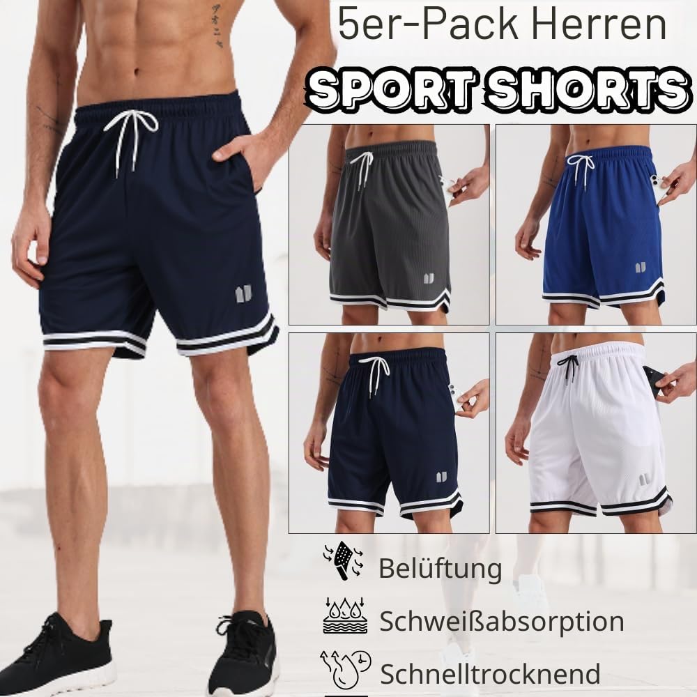Herren Sport Shorts schnelltrocknend mit Taschen elastischem Bund für Fitnessstudio Laufen