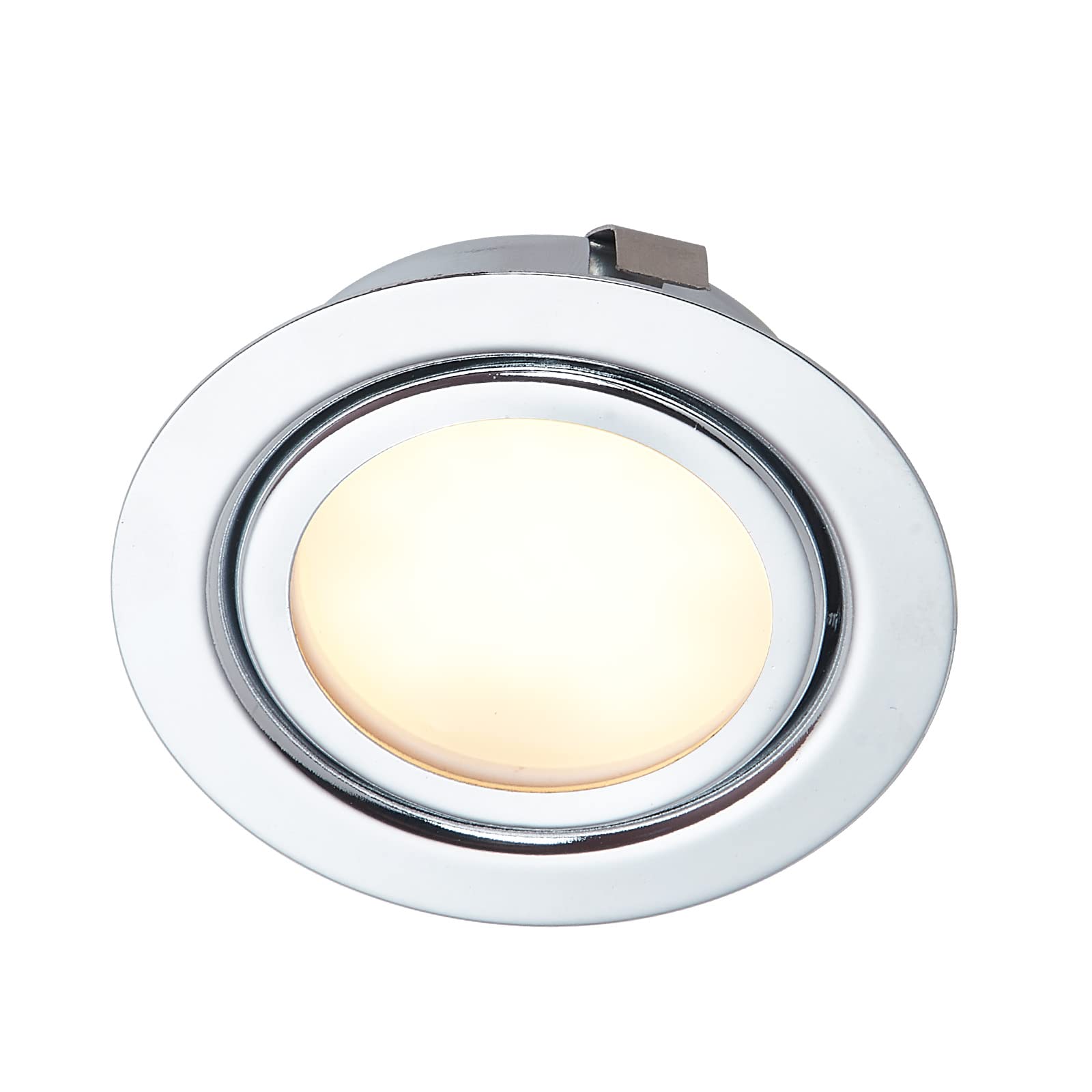 HCFEI Lot de 3 spots LED encastrables pour meubles Chrome brillant 230V 3W Blanc chaud 3000K Trou de perçage 55-60 mm Profondeur d'encastrement : 25 mm - Câble de raccordement de 15 cm