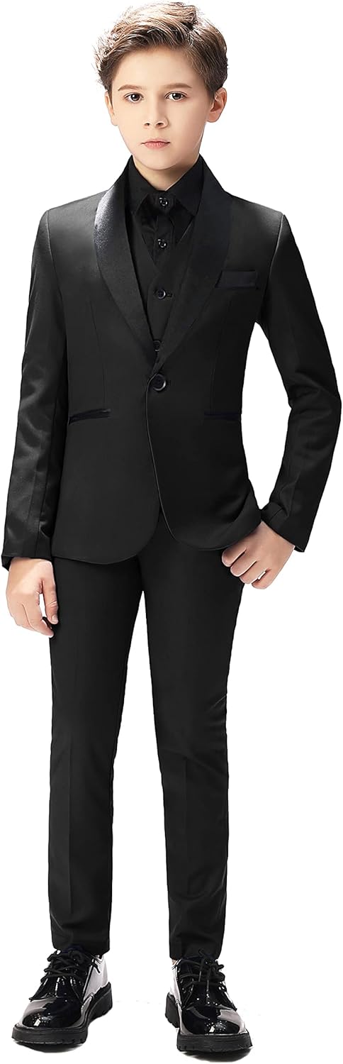 Boy Suits Tuxedo Slim Fit Suit for Boys Kids Toddler Dress Outfit with Coat, Pants, Vest Set No Tail - Image 4