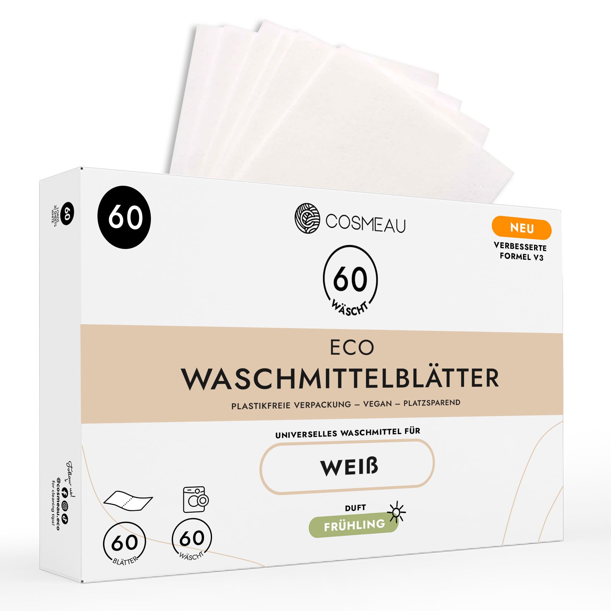 Waschmittel Blätter für Weiße Wäsche - Frühlingsfrisch - bis zu 60 Waschgänge