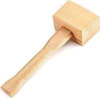 Vista 7 de QWORK Maza de madera, martillo manual para hielo de 9.5" de haya. Martillo de carpintero de madera maciza. Herramienta manual para carpintería