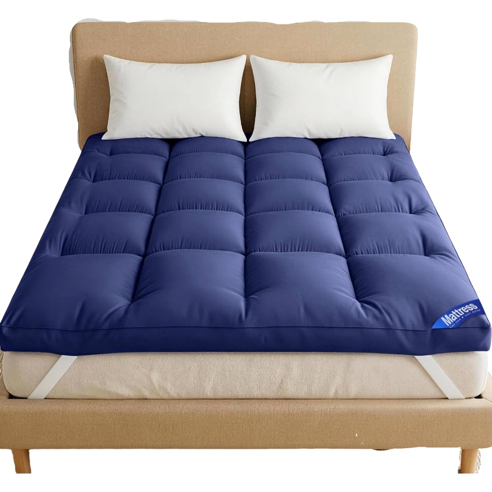 10cm Extra Thick Mattress Topper [Single/Double/King], Ultra Soft Breathable Cooling Bed Topper, Hotel Quality Microfibre Filling, Deep Pocket, Hypoallergenic, Washable (Blue, Small Double)