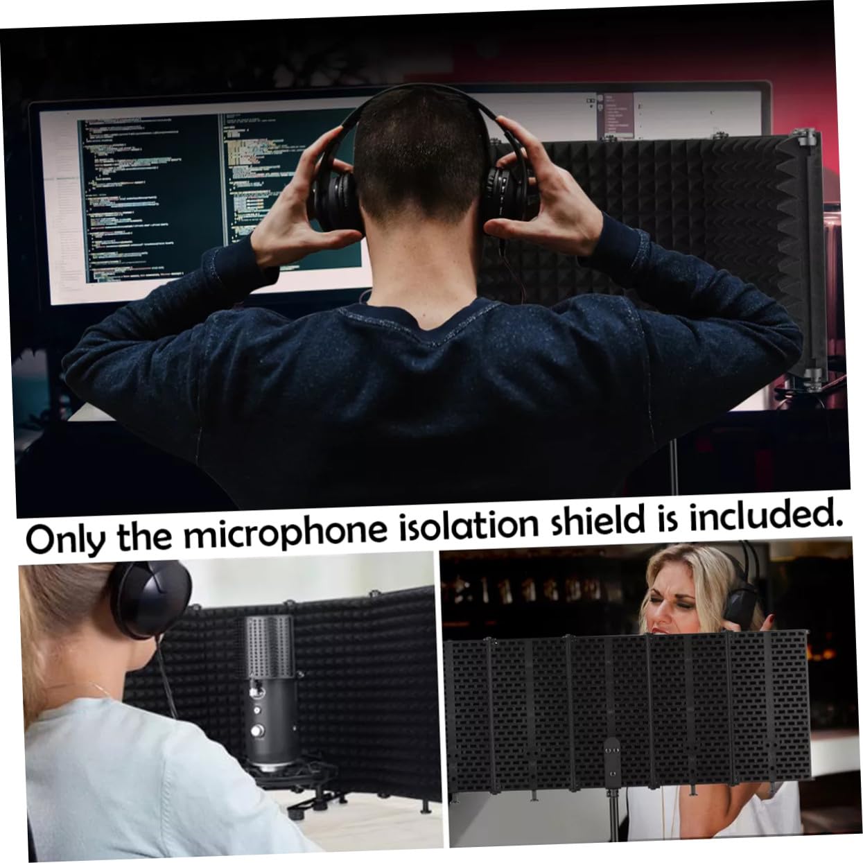 HOMSFOU Escudo Aislamiento Micrófono Plegable con Espuma Alta Densidad para Grabación Estudio Podcast Equipamiento Profesional con Instalación Escritorio y Soporte Absorción Sonido y