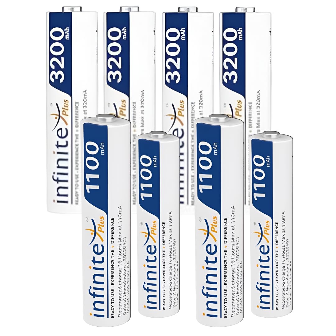 Rechargeable Batteries AA & AAA Combo Ready to Use Envies 3200mAh AA & 1100mAh 4PL Battery Low Self Discharge, Pre-Charged (Pack of 4 Each)-image-15
