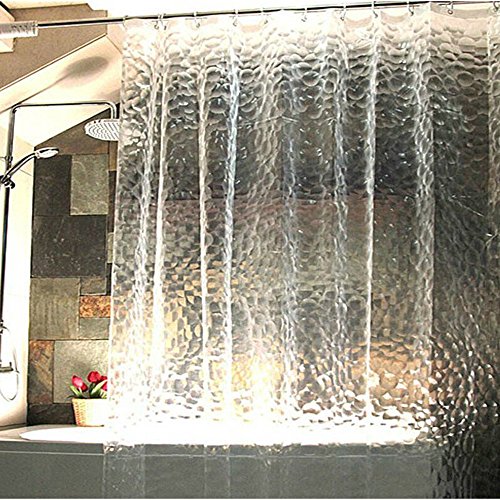 FOME 3D Effect Bathroom Curtain Water Cube Mold & Mildew Free Shower Curtain Shower Liner 100% EVA with Plastic Hooks (White)