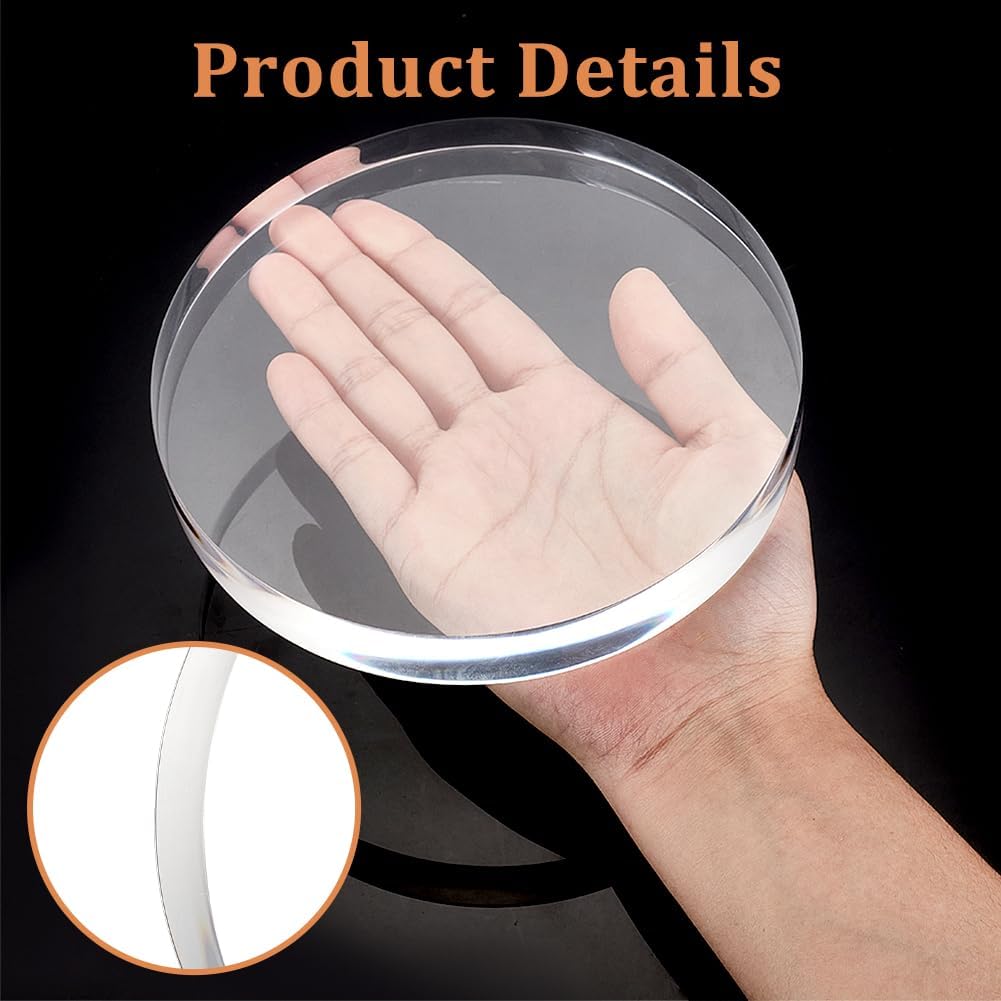 AHANDMAKER Acrylic Disc Display Block, 6in Clear Display Pedestal Base Riser Round Circular Acrylic Risers for Photography Collectibles Figures Display, 6" D x 0.79" H