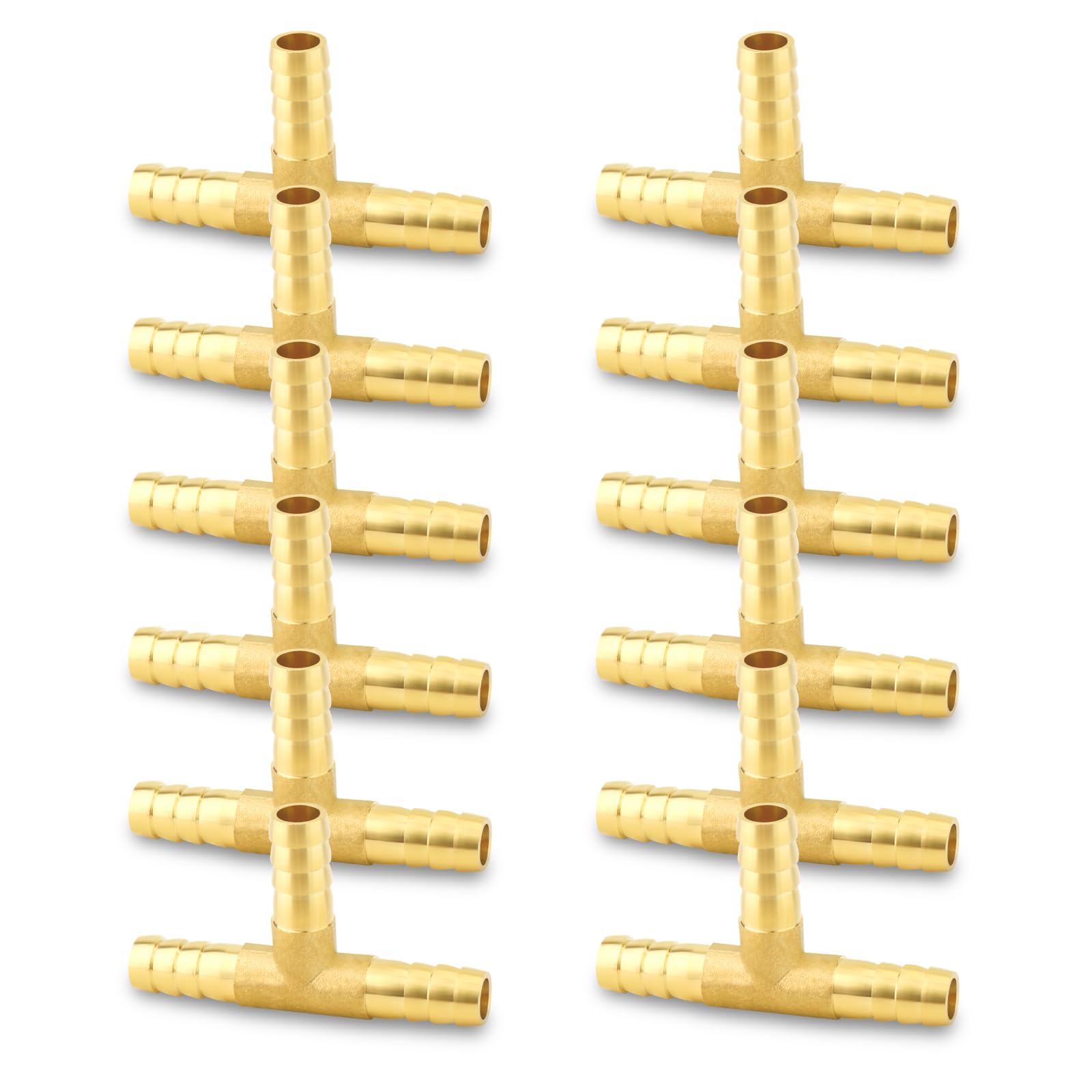 12PCS Brass Hose Barb Tee, 5/16" Hose Barb, 3-Way Tee Hose Fitting for Fuel/Airl/Water/Gas/Oil