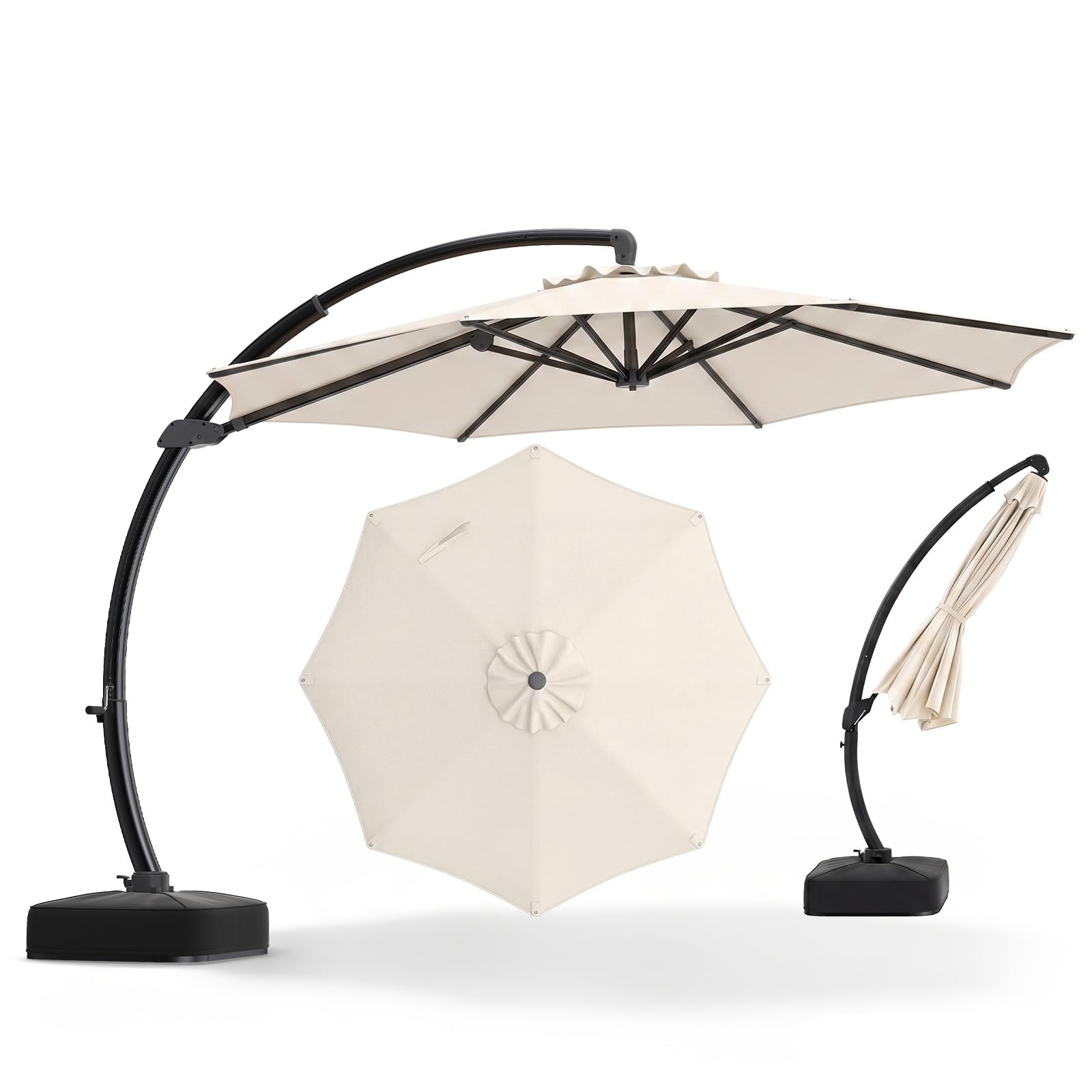 COSTWAY Parasol przeciwsłoneczny ze stojakiem, 330 cm, aluminiowy parasol przeciwsłoneczny z korbą, obracany o 360°, bezstopniowo regulowany kąt nachylenia, duży parasol ogrodowy, parasol tarasowy do