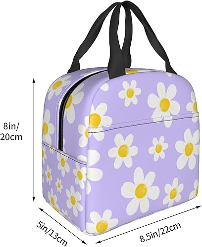 Miniatura 4 de Bolsa de almuerzo con diseño de margaritas blancas, color morado, aislante, reutilizable, contenedor portátil para comidas, para mujeres, cajas de