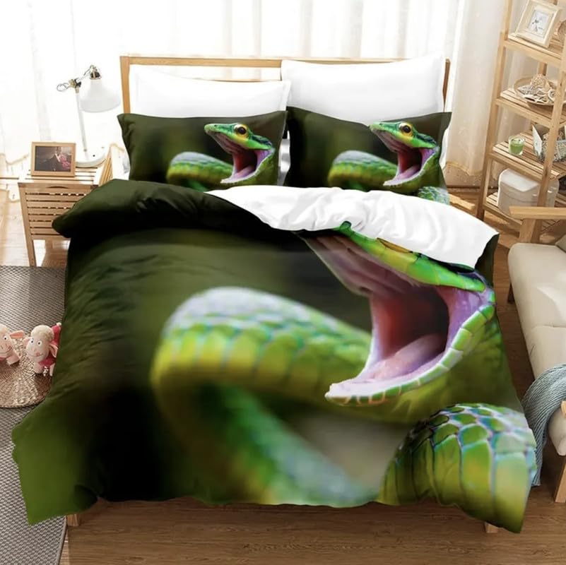 Housse de couette 240x260 serpent vert foncé en microfibre avec 2 taies d'oreiller