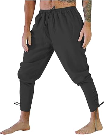 Medieval Trousers Men's Linen Pirate Fancy Dress Victorian Pirate Trousers Gothic Steampunk Sports Trousers Classic Retro Fabric Trousers Leisure Trousers for Halloween Costume