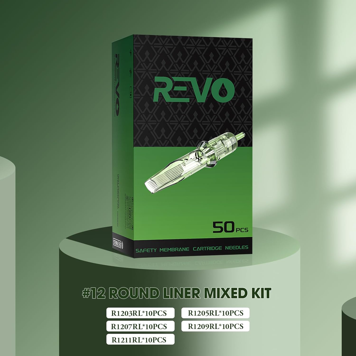 INKin Revo Tattoo Cartridge Needles Assorted 50Pcs Mixed 3RL 5RL 7RL 9RL 11RL, #12 Standard 0.35mm Round Liner Disposable Tattoo Needles for Tattoo Machine Supply