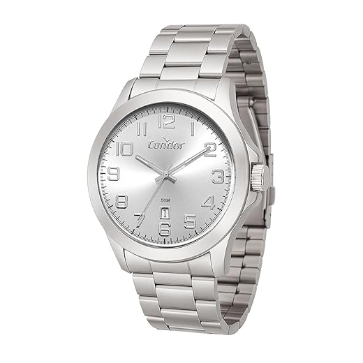 Relógio Condor Masculino Aço Inoxidável Prateado Resistente à Água