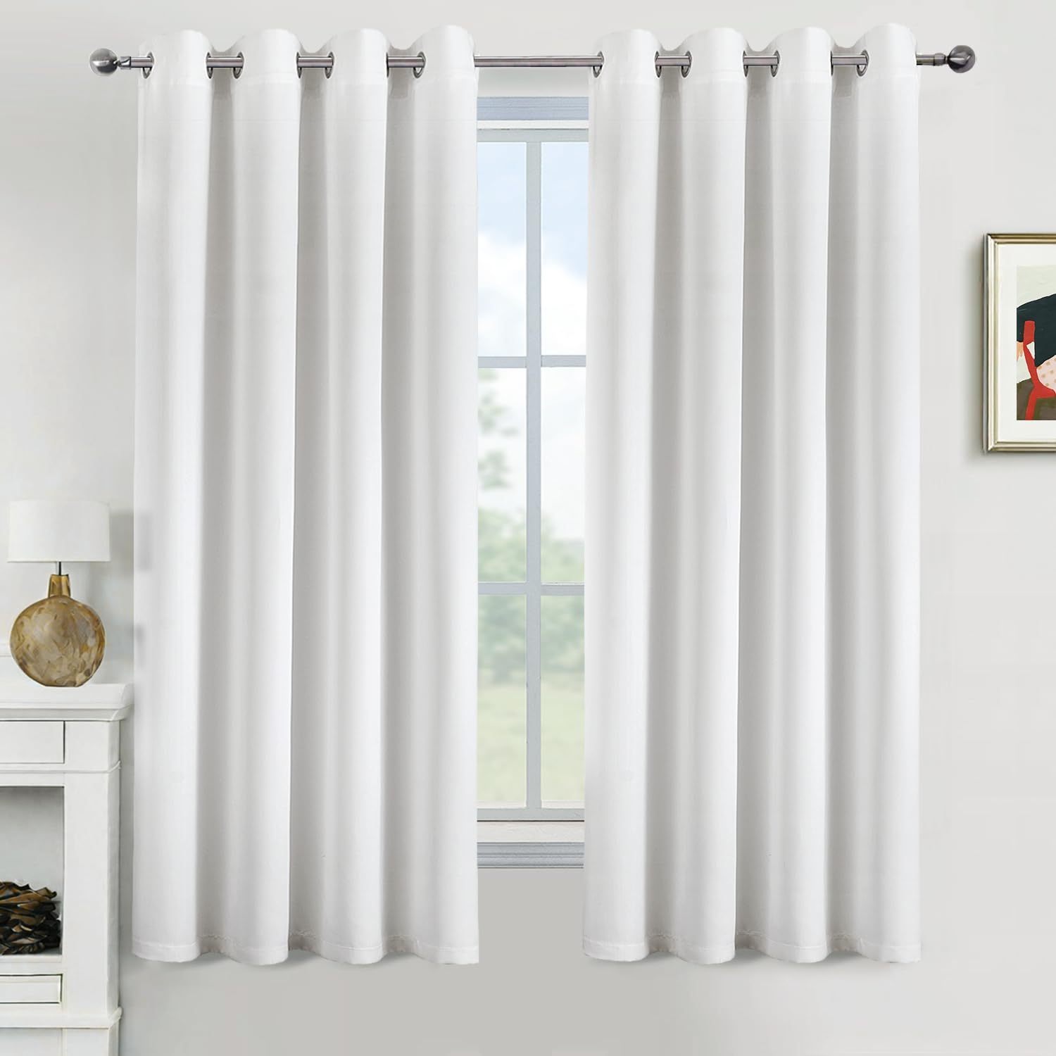 MIULEE Cortinas Opacas Blancas 2 Piezas 140X160 CM (AnxAl), Cortinas Salon Modernas Anti Luz Cortinas Termicas Aislantes Frio y Calor, Gruesas Suave Cortinas Dormitorio Opacas Cortinas Ventana Cortas
