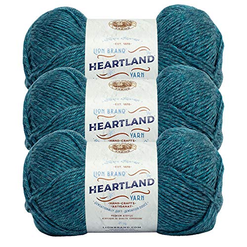 Image of Lion Brand Yarn Heartland Yarn, Worsted-Weight Yarn for Knitting, Crocheting, and Crafting, 3 Pack, Glacier Bay