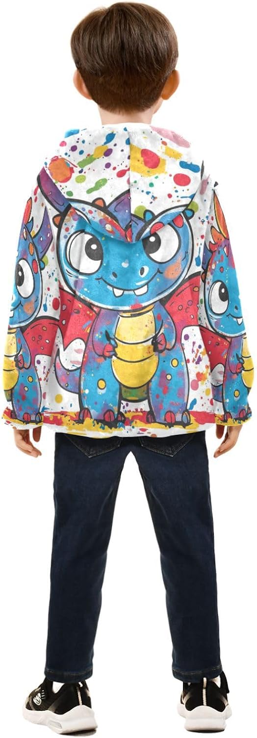 KLL Cartoon Cute Dragon Boys Zip Sweatshirt Outerwear Jackets Navy Blue Baby Boys Clothes