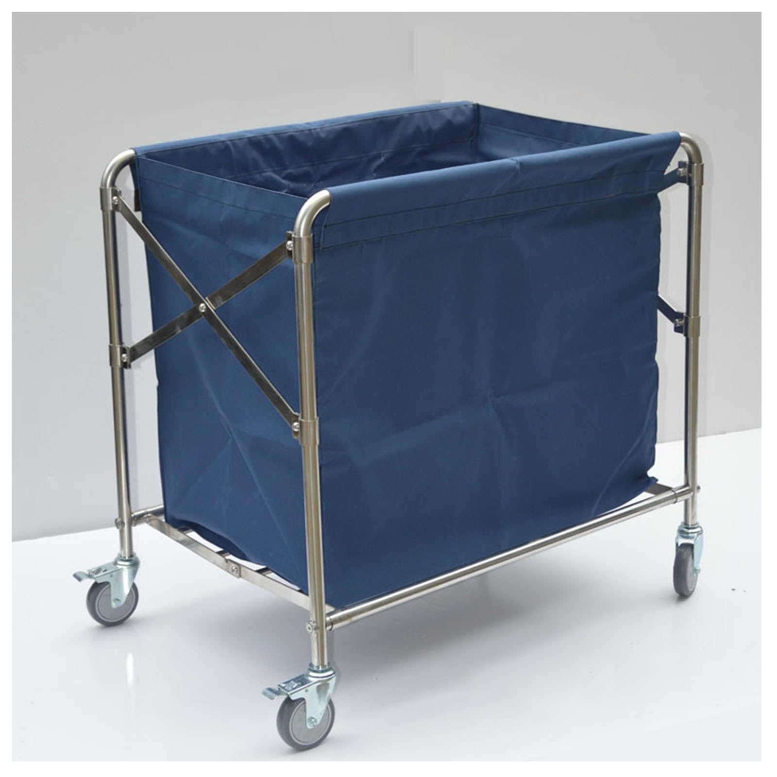 Carrello Pieghevole dell'hotel Acciaio Inossidabile Rinforzato con la Borsa del Tessuto Smooth Handle 4Inch Ruote di Gomma Freno silenziosoIdeal per Hotel ed Eventi, Blu