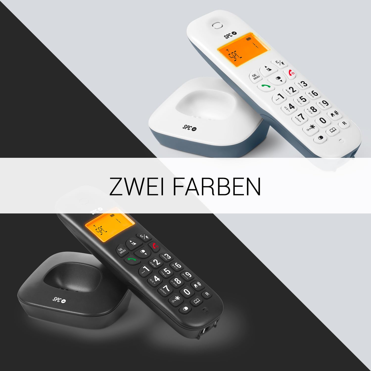 SPC Air – Schnurloses Festnetztelefon mit beleuchtetem Display, Anrufer-ID, Telefonbuch mit 20 Kontakten, Stummschaltfunktion, 5 verfügbare Melodien, Gap-Kompatibilität und ECO-Modus - Weiß