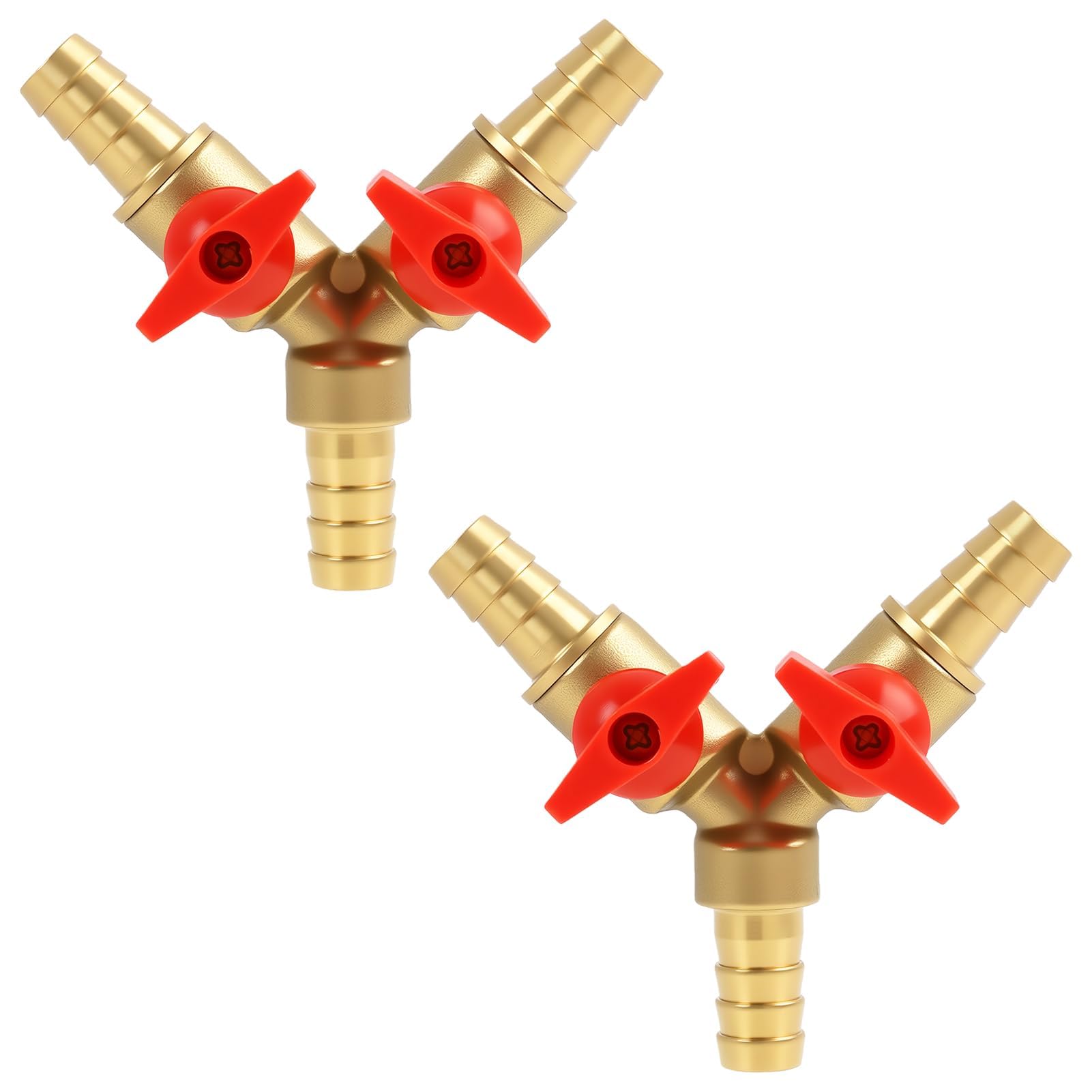 2PCS 3 Way Hose Connector, with Ball Valve Shut Off, 10mm Hose Barb Fitting, Heavy Duty Splitter for Water, Oil and Gas, Garden Hose Irrigation, Automotive, Construction and Industrial Use