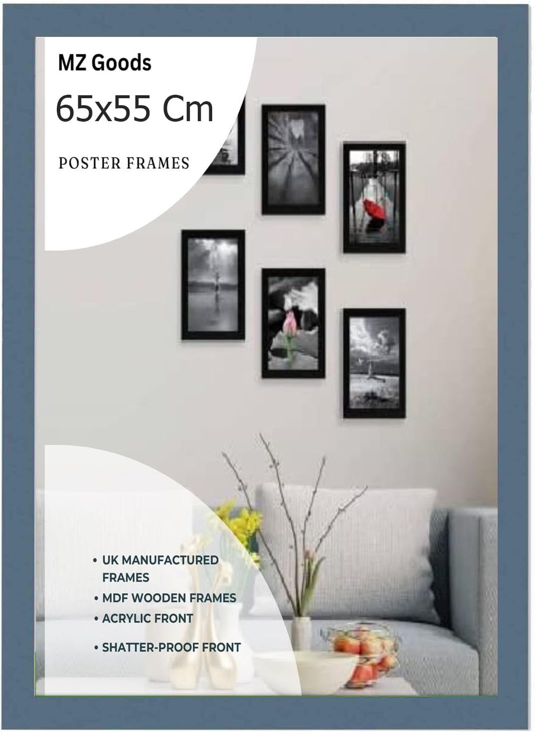 Modern Mdf Wooden Wide Dark Grey Frame | 65x55 Cm Poster Frames Durable Sleek Acrylic Front | Jigsaw Puzzle Picture Frames Large Art Display For Home & Office Décor