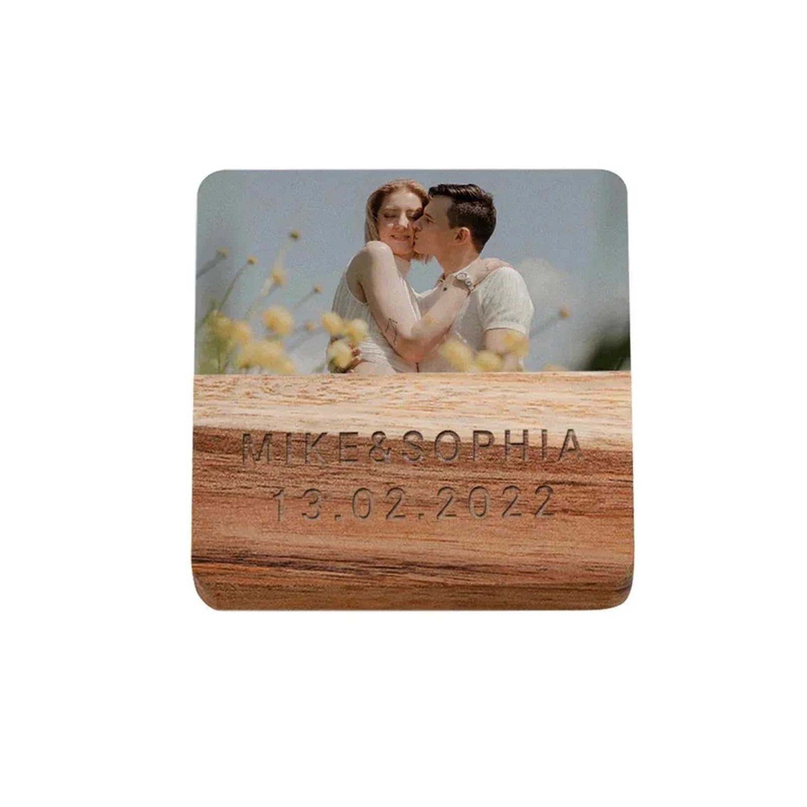 Posavasos personalizados, posavasos de madera de mármol grabados personalizados, posavasos cuadrados para hombres, regalos de fotos personalizados para parejas, regalo de San Valentín (8 piezas)