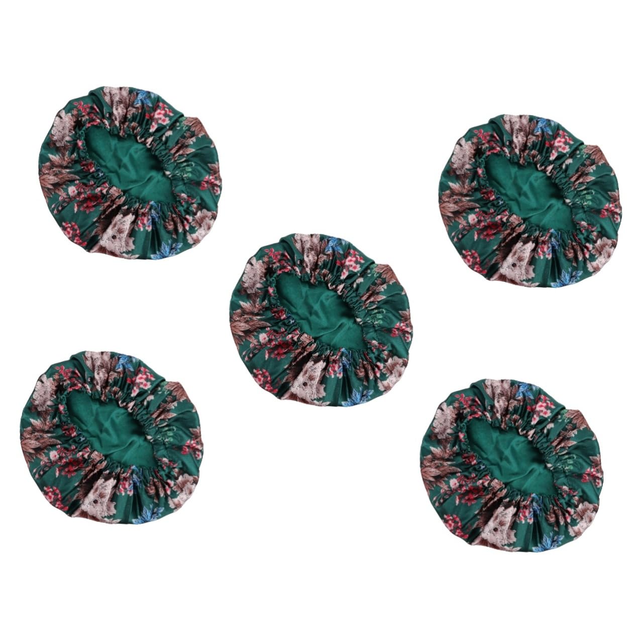 Angoily 5stücke Damen Duschhaube Aus Satin Wasserfeste Wiederverwendbare Badekappe Doppel-lagig Atmungsaktiv Und Hautfreundlich Für Einsatz Im Salon Hause Stilvolles Design Peonien-grün