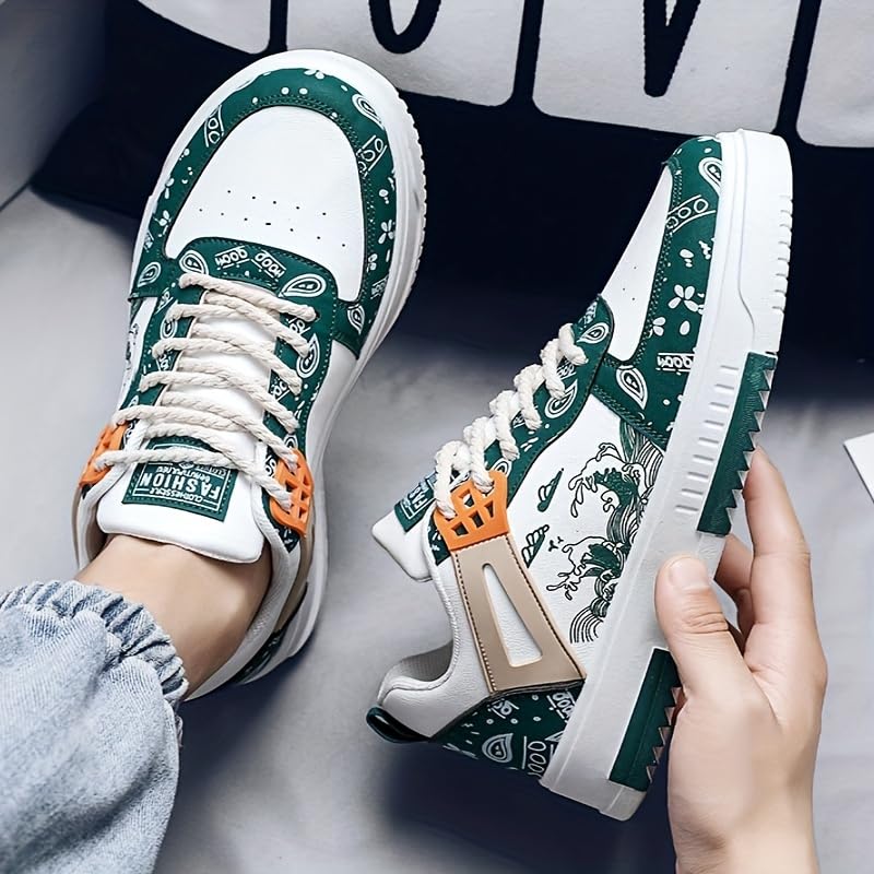 Trendy Pattern Skateboard Shoes for Men Non-Slip Lace-Up Casual Comfort Walking Sneaker2