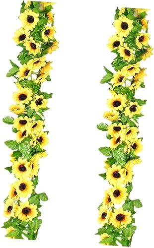 ABOOFAN Guirnalda de boda 2. simulación de vid de flores artificiales, patrón de hojas verdes, girasol amarillo, patrón de hojas verdes, decoración
