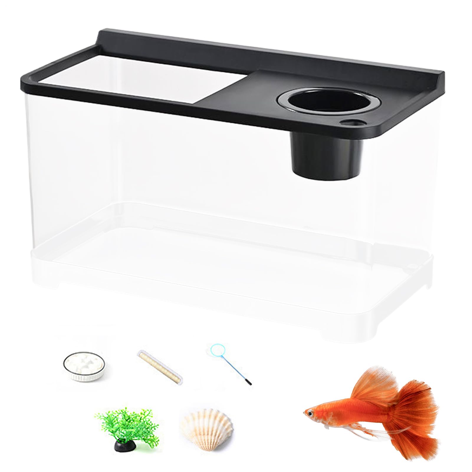 Aquarium pour Betta avec Éclairage 3 Couleurs Aquarium Haute Transparence | Écosystème Élégant pour Bureau Maison Entrée Chambre à Coucher
