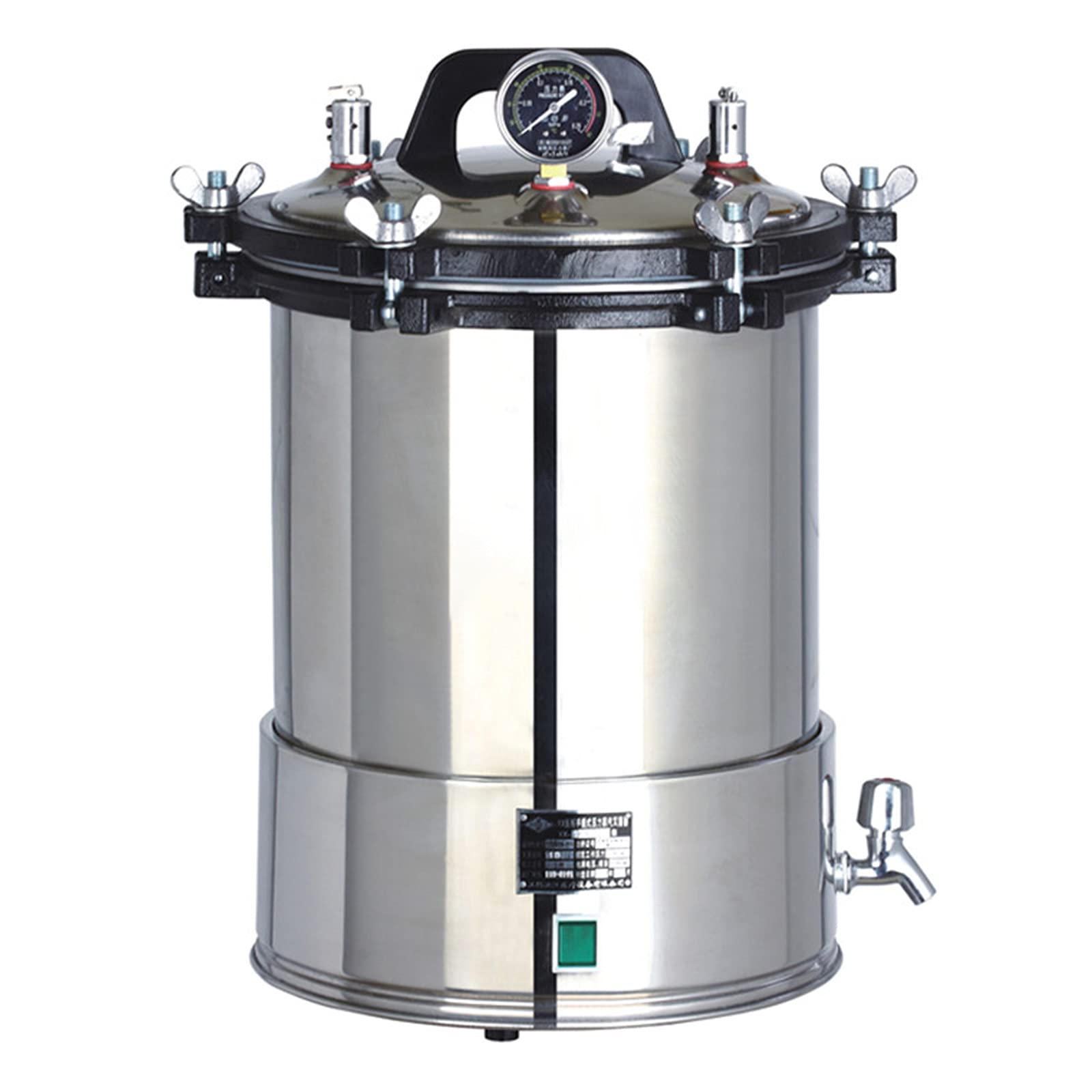 24L Portable Stainless Steel Pressure Steam Sterilizer Electric Heated Autoclave Machine with Pressure Gauge YX-24LD