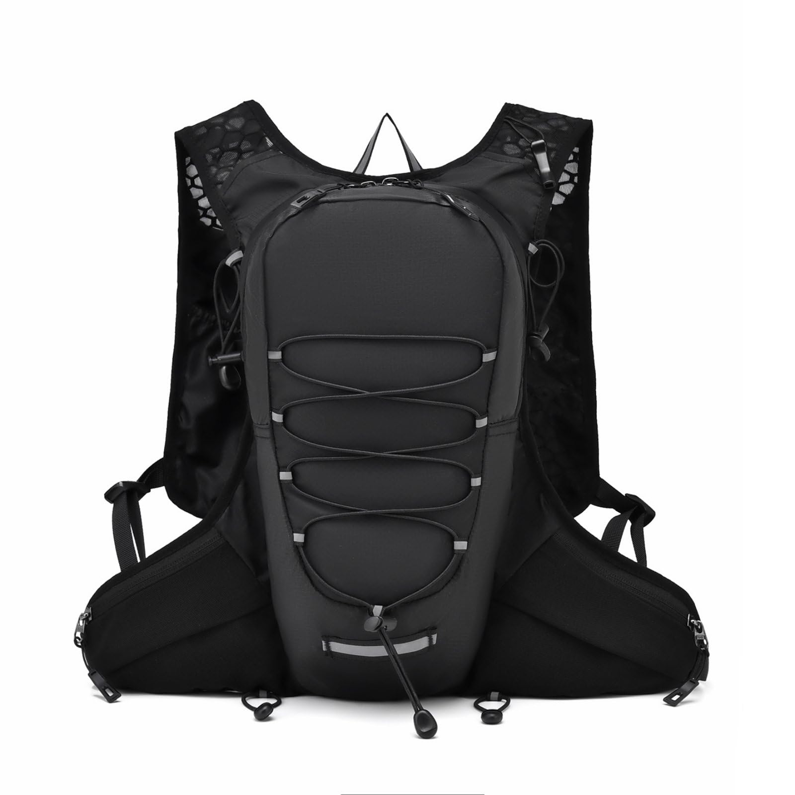 Breathable Lightweight Cycling Backpack Adjustable Straps Running Hydration Vest Reflective Details Trail Running Water Pack for Cyclists, Runners, Hikers, Long-Distance Race, Black-image-27