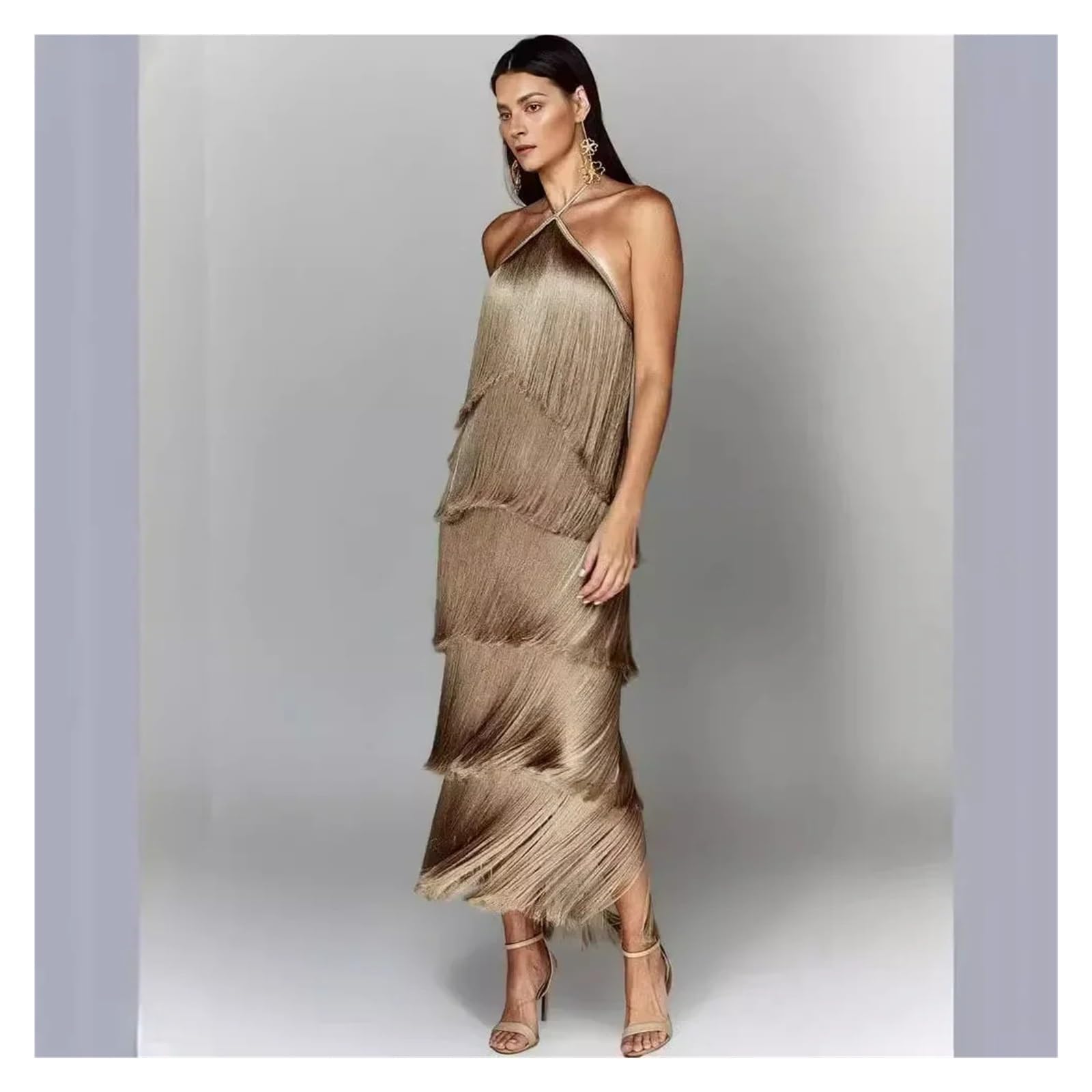 Fransenkleid Rückenfreies Kleid mit Schlitz und Fransen am Hals for Damen