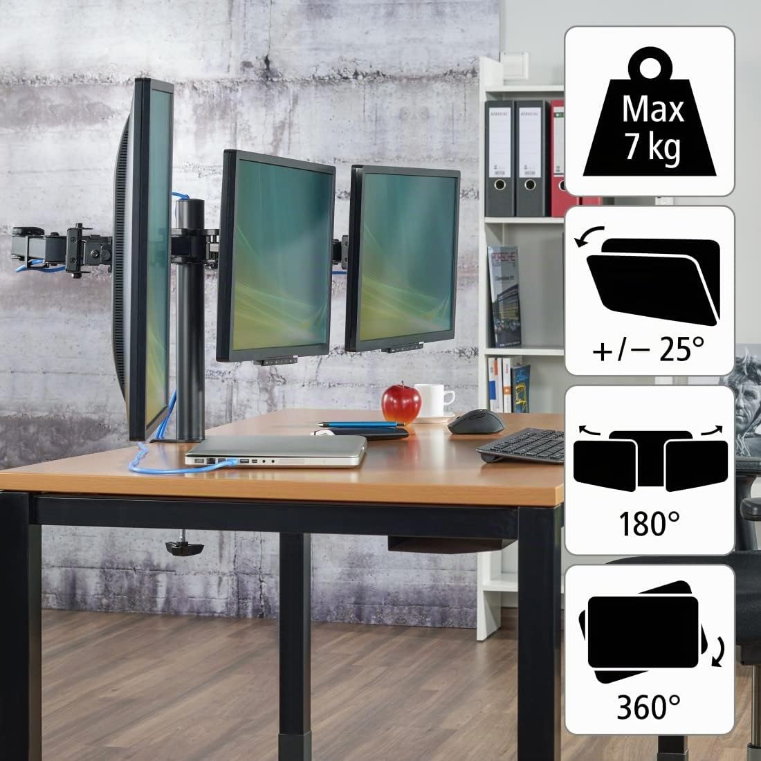 Hama Support Ecran PC 3 écrans Garantie 5 Ans (Bras pour 3 Moniteurs TFT/LCD/LED de 33 à 69 cm (13" - 27"), Hauteur Réglable, Pivotable, Inclinable, Système Easy Fix) Noir