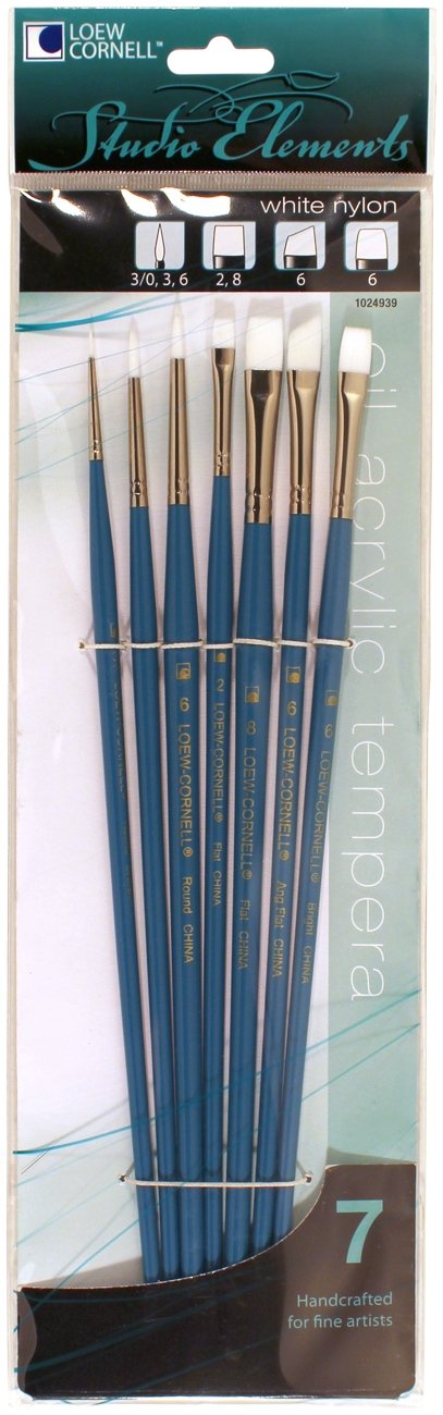 Loew-Cornell1024939 Studio Elements White Nylon Long Handle Mixed Small Brush Set