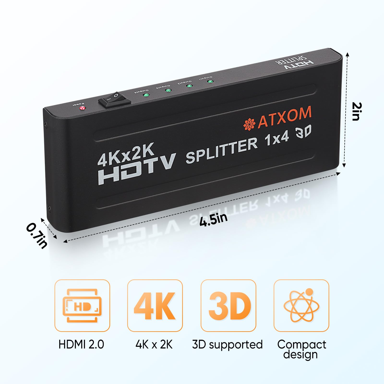 Répartiteur HDMI 1 entrée 4 sorties – 1 x 4 HDMI dupliqué/miroir – Répartiteur alimenté Full HD 1080p, 4K – Une source vers quatre écrans identiques