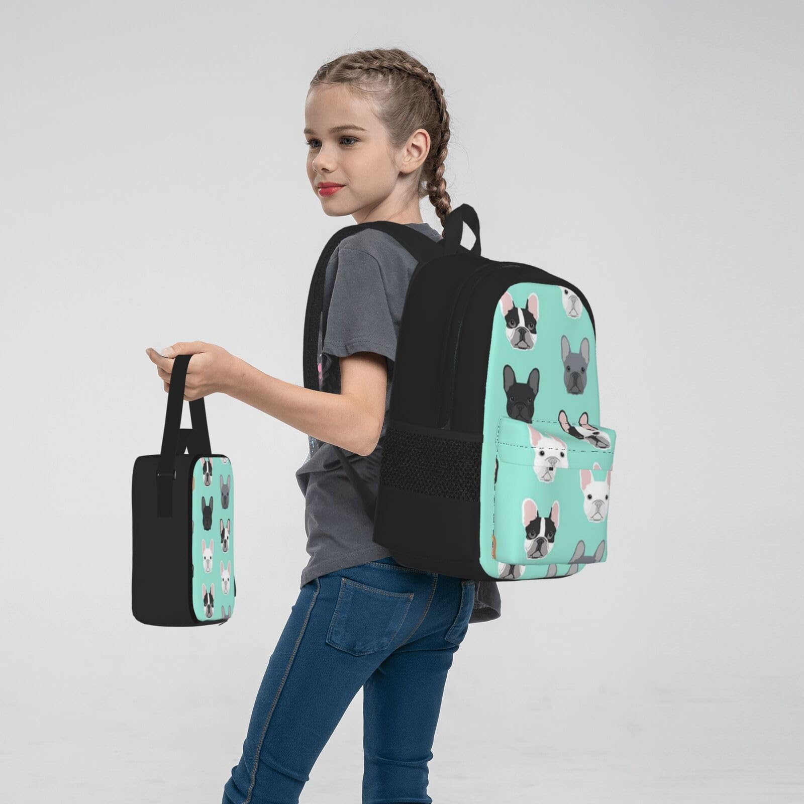 Taekwondo Kampfsport-Schulbücher-Set mit Lunch-Tasche, Federmäppchen, Reise, Laptop, Rucksack, Schultasche, 3-teiliges Set, Französische Bulldogge, Einheitsgröße, Schulrucksack