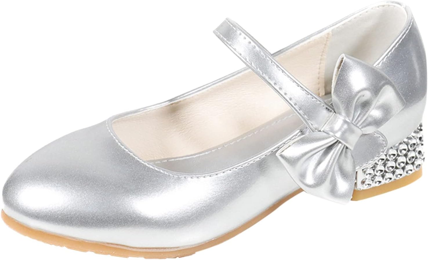 Children Shoes High Heels Girls Princess Single Shoes Dress Shoes Performance Shoes Children Crystal Shoes Tennis Cat (Silver, 13.5 Little Child)