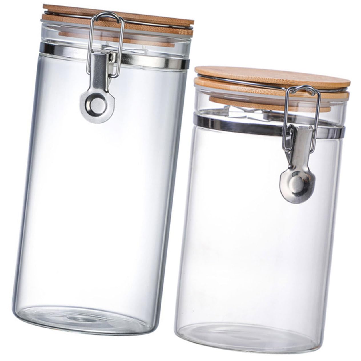Alipis Luftdichte Vorratsgläser Holz 2 Stück aus Glas und Edelstahl | 1140 Ml und 1280ml, Durchsichtiges Design, für Lebensmittel und Mehl in Küche