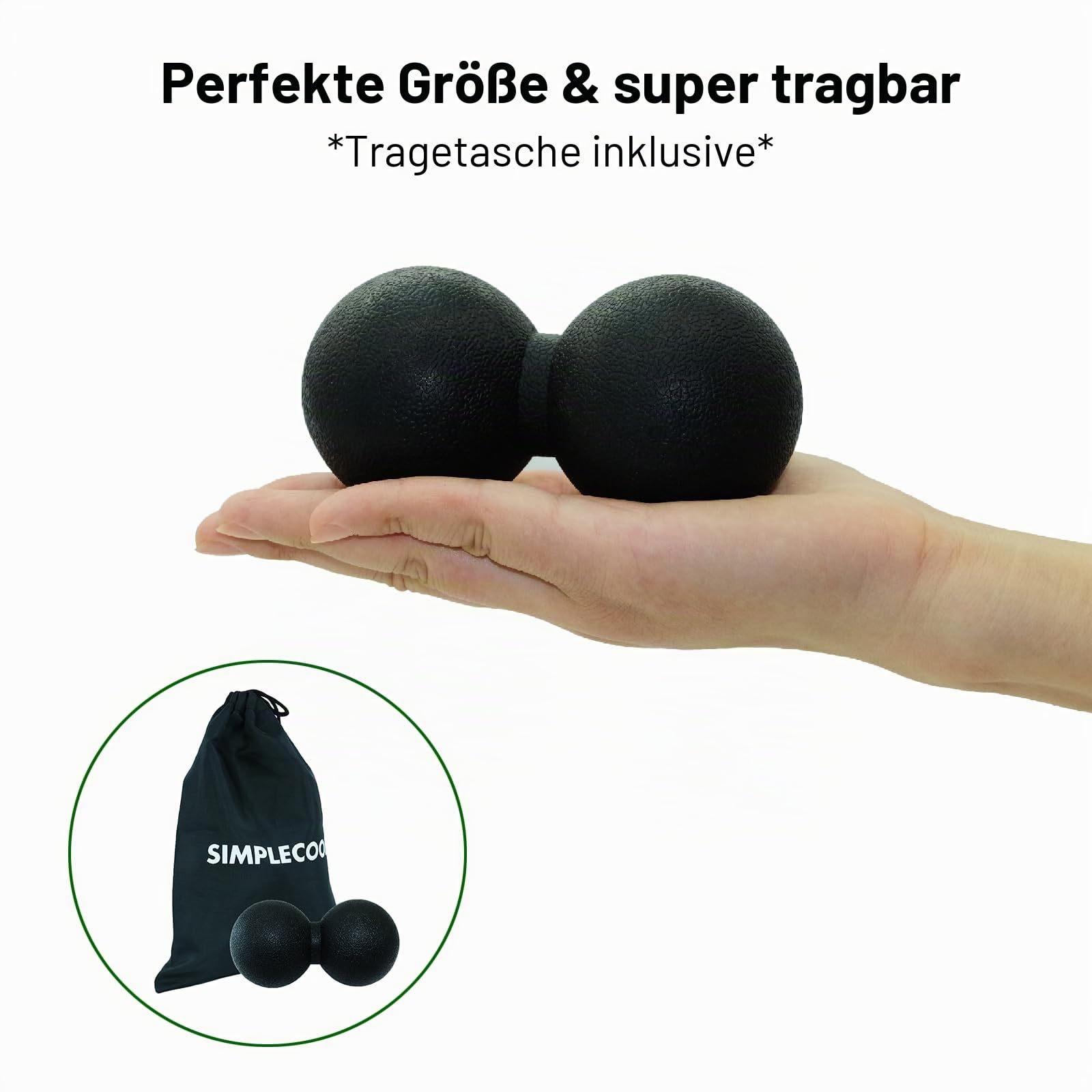 Massageball Faszienball Hart Duoball Faszienrolle. Doppelbal für Nacken Rücken Wirbelsäule Beine Fuß Yoga Myofasziale Entspannung Muskelentspannung Plantarfasziitis Physiotherapie. (Schwarz)