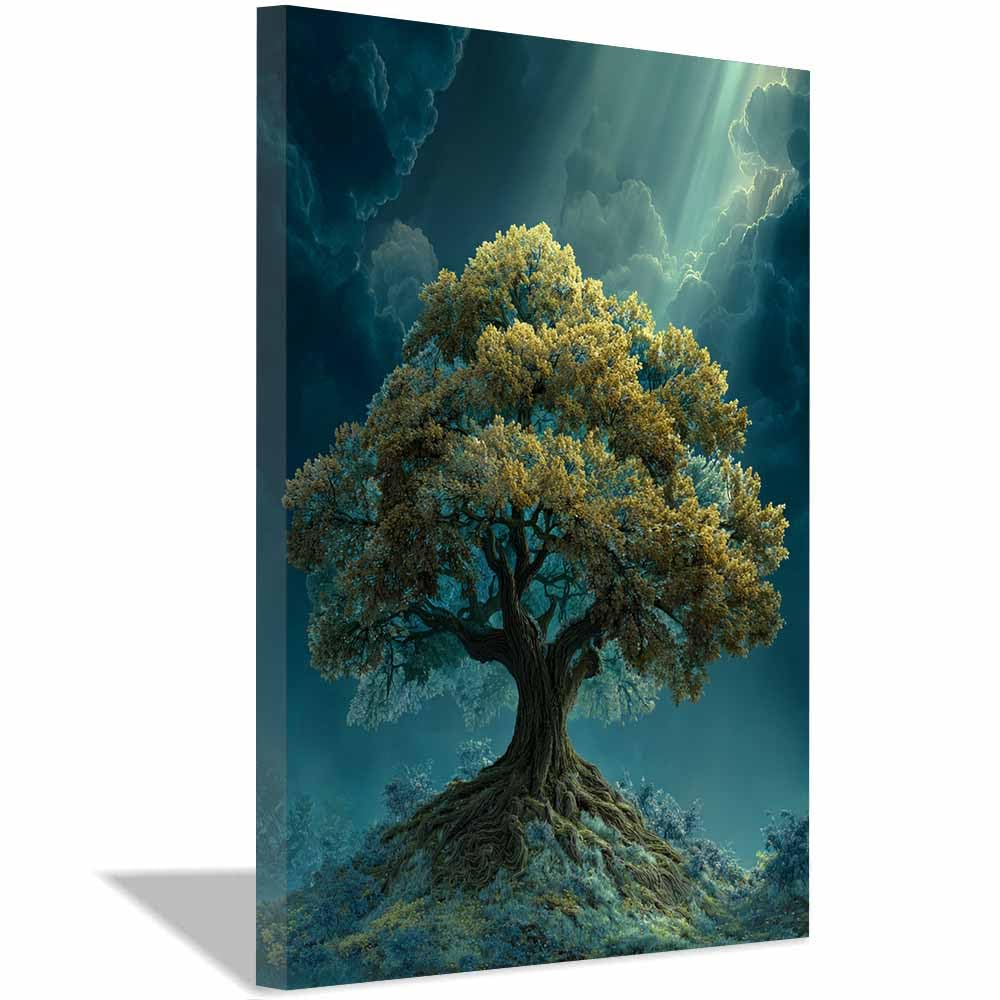 DMZPKZB Tree Of Life Large Wall Art Vintage Tree Wall Decor Colorful Canvas Art Prints,Abstract Painting,Scenery Wall Decor,For Gallery,Bedroom,Living Room And Hotel(Multicolor)-50x70cm Framed