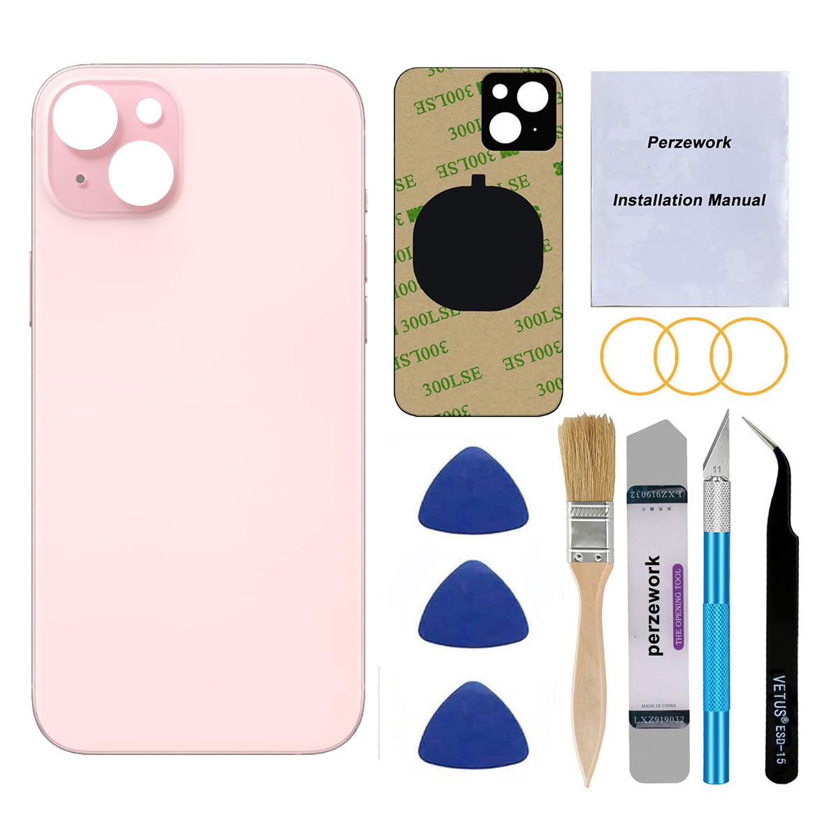 OEM Back Glass Replacement for iPhone 15 6.1-inches with Reparing Tool Kit (Pink)