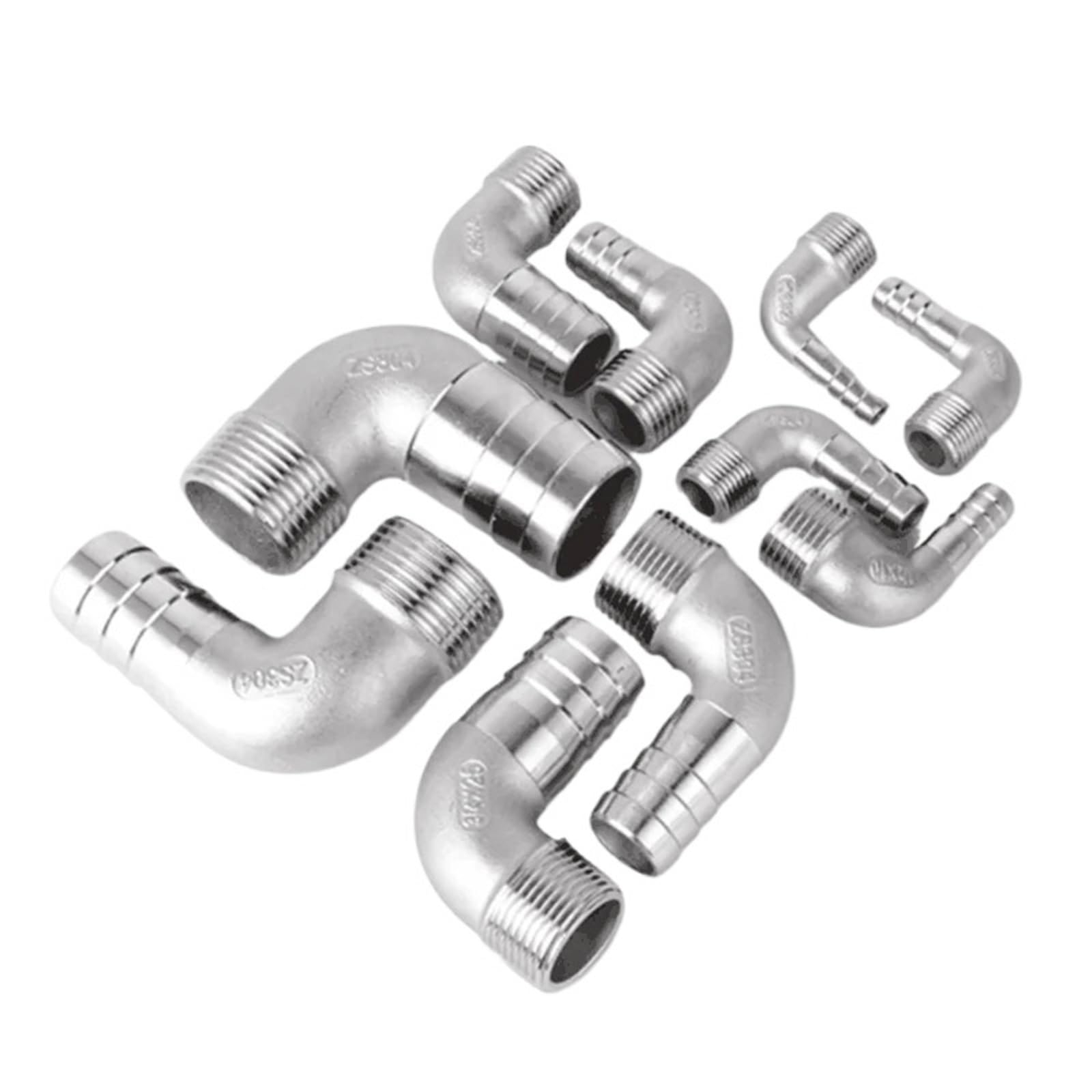 Wattsbvd Men's 1/2 Pcs Right Angle Pagoda Elbow 90 Degrees /4 " Bspt X Hosetail Barb Connector 304 Stainless Steel Water Heating Accessories(0Mm,")