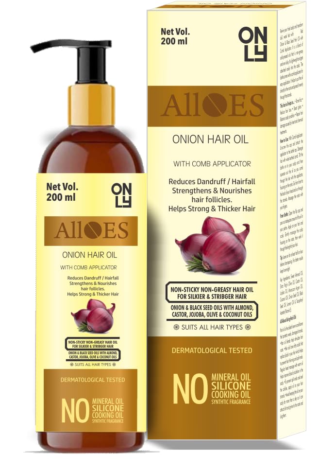 ALLOES Red Onion Blackseed Hair Oil for Hair Growth with Extracts | Reduces Hairfall and Promotes hairgrowth | For All Hair Types,With Pump | 200ML