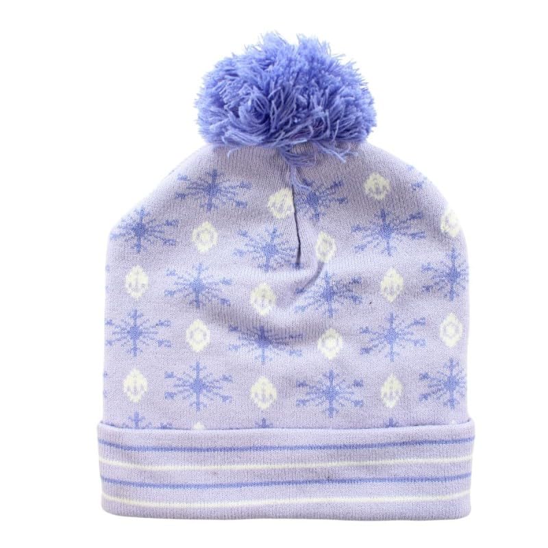 Disney Girl's Frozen Pom Beanie czapka zimowa zestaw akcesoriów, fioletowy, jeden rozmiar, Fioletowy, Rozmiar uniwersalny