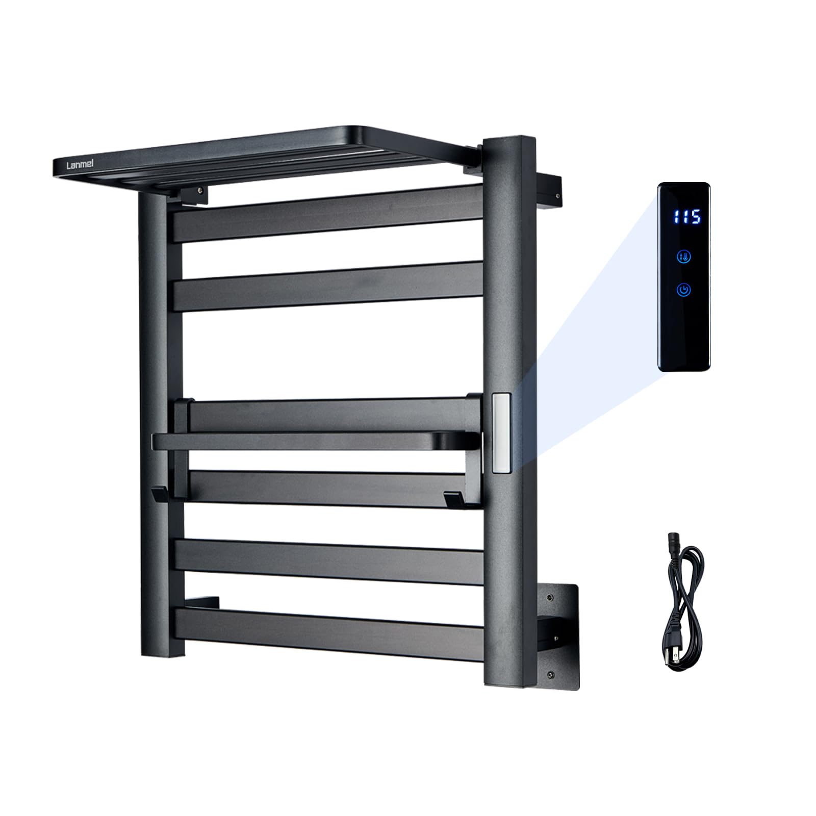LANMEL 2 in 1 Towel Warmer Rack & Towel Rack Wall, 6 Bars Electric Wall Mounted Heated Towel Racks for Bathroom, 24H Time Setting and Temperature Control Heated Drying Rack