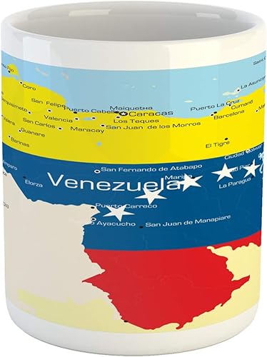 Ambesonne Venezuela - Taza de café de cerámica para bebidas de té de agua 11 oz color rojo y azul